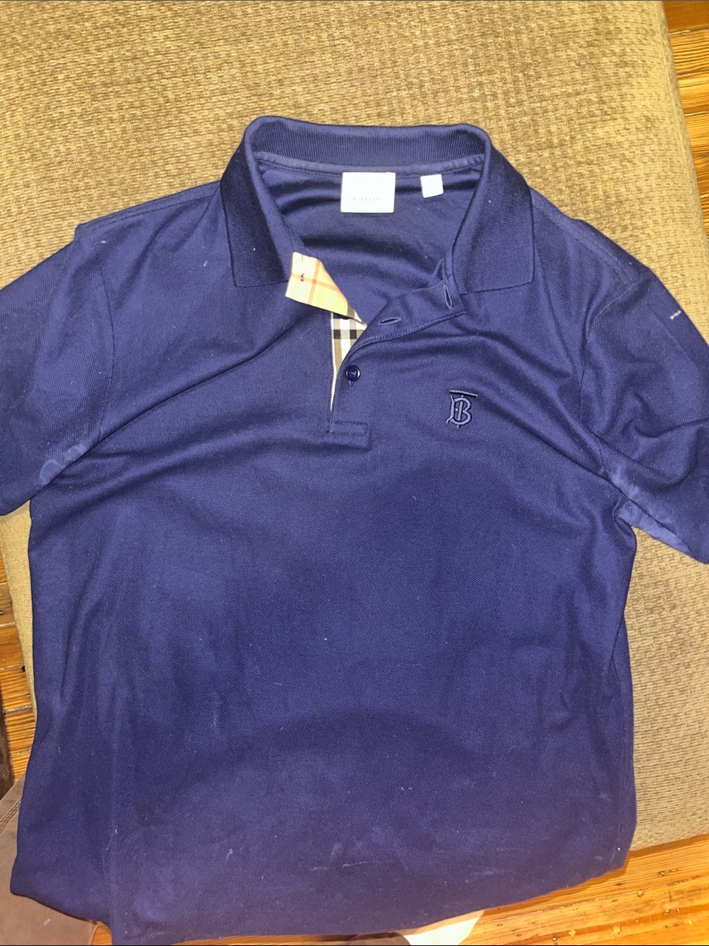 Burberry Navy Men’s Polo with Signature Check Placket